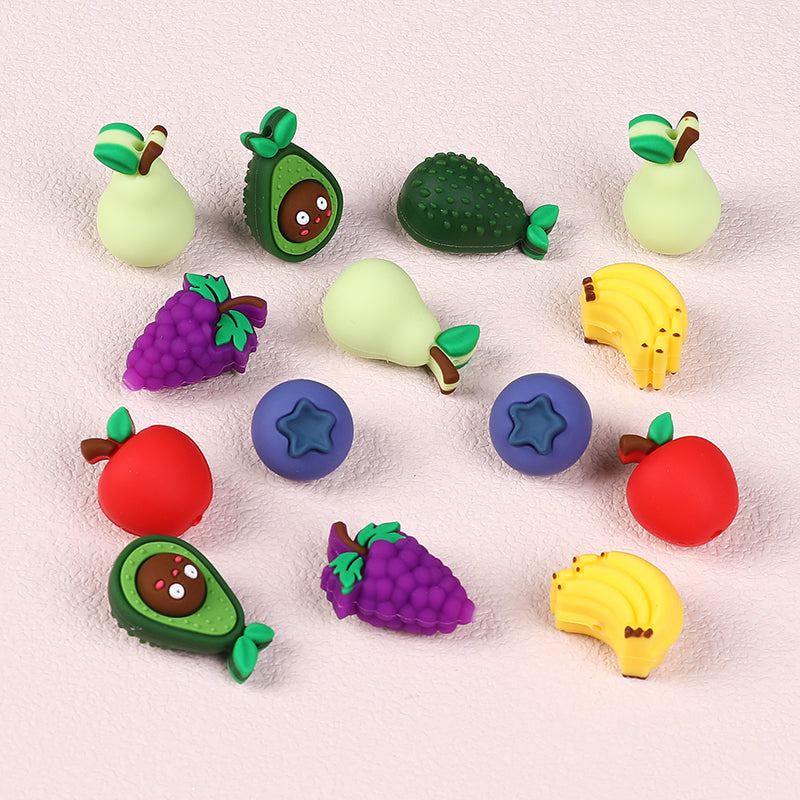 Silicone 3D Focal Beads Fruity Aroma Smiling Avocado Star Blueberry 20pcs 2