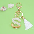 Tassel Letter A Keychain Resin Gold Flakes White Tassel 22