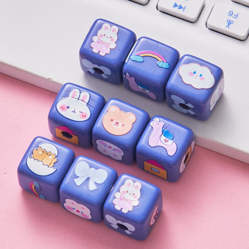 Cartoon Square Acrylic Beads 12mm Printed 5pcs 7