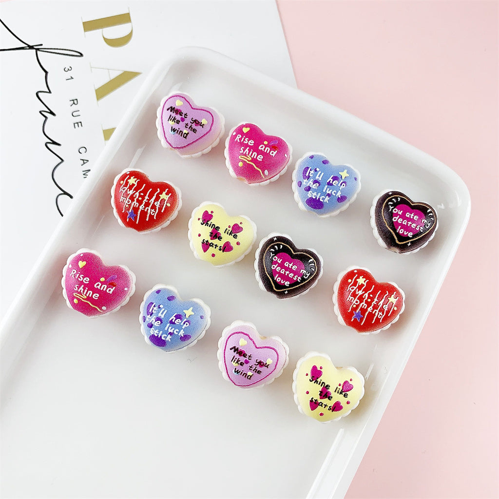 Valentine Heart Acrylic Beads Double-sided Embossed 18x16mm 10pcs 5