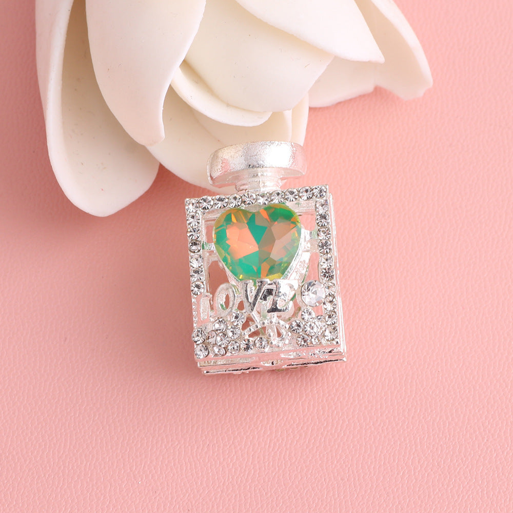 Fancy Alloy Perfume Bottle Charm Beads with Heart and Rhinestones 2pcs 21