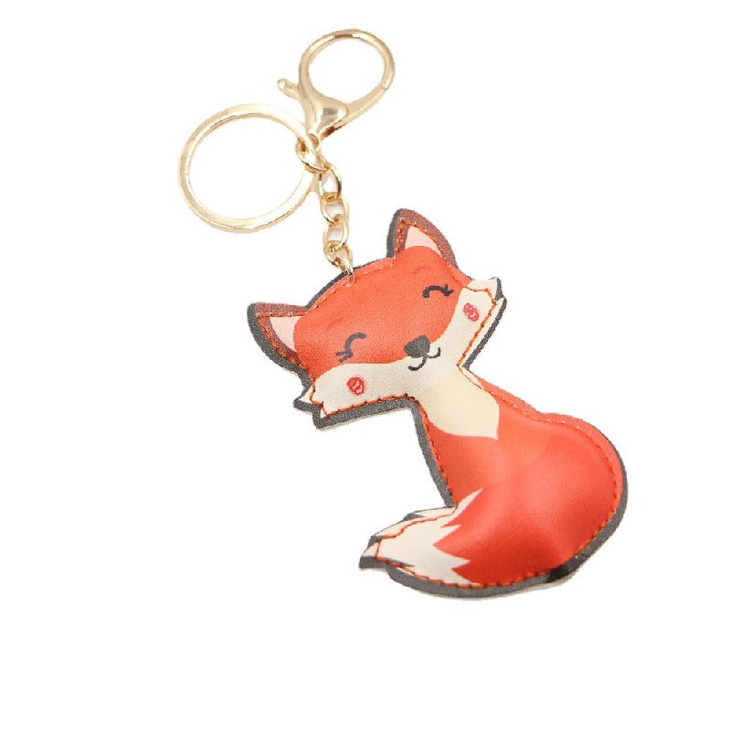 Leather Fox Keychain Cartoon Animal Design Compact Charm
