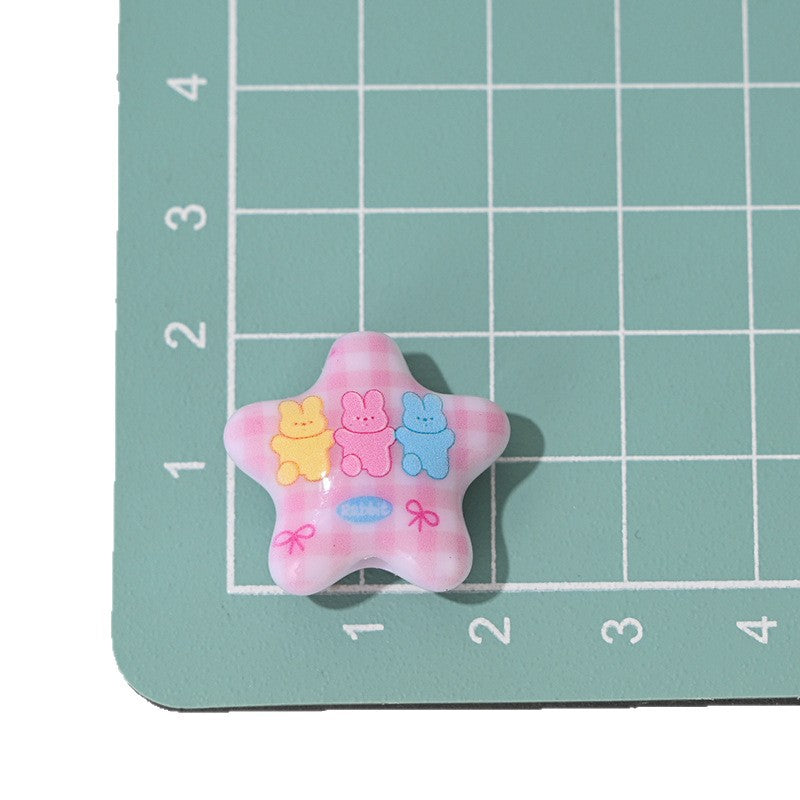 Cartoon Animal Fruit Pattern Star Resin Beads 22mm Pastel Colors 5pcs 6