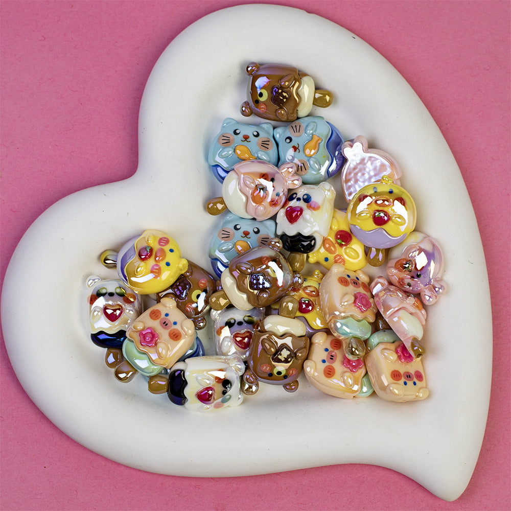 Adorable Animal Ice Cream Resin Beads Glossy Pastel Colors 10pcs 4