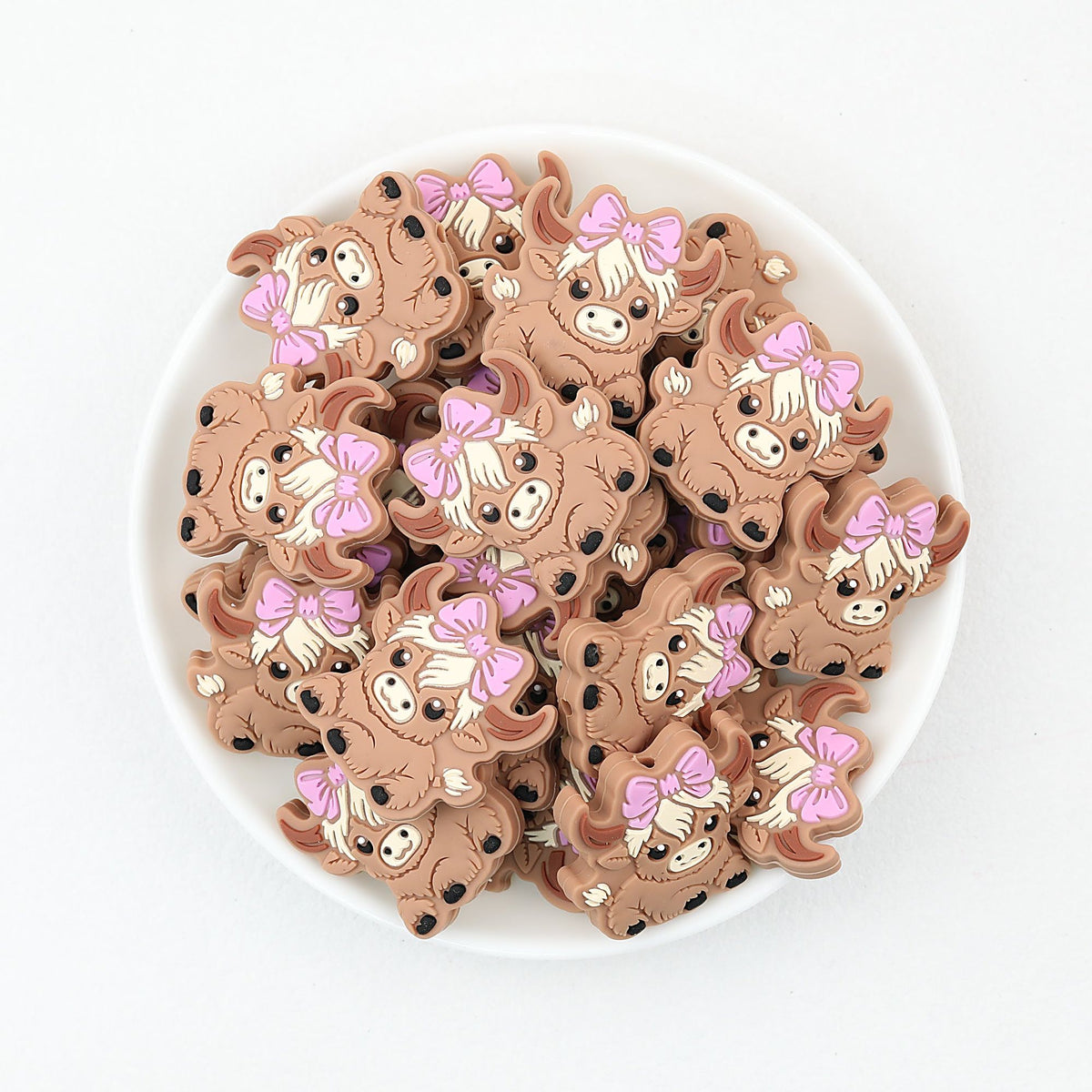 Bow Silicone Focal Beads with Highland Cow Design 20pcs - Purple