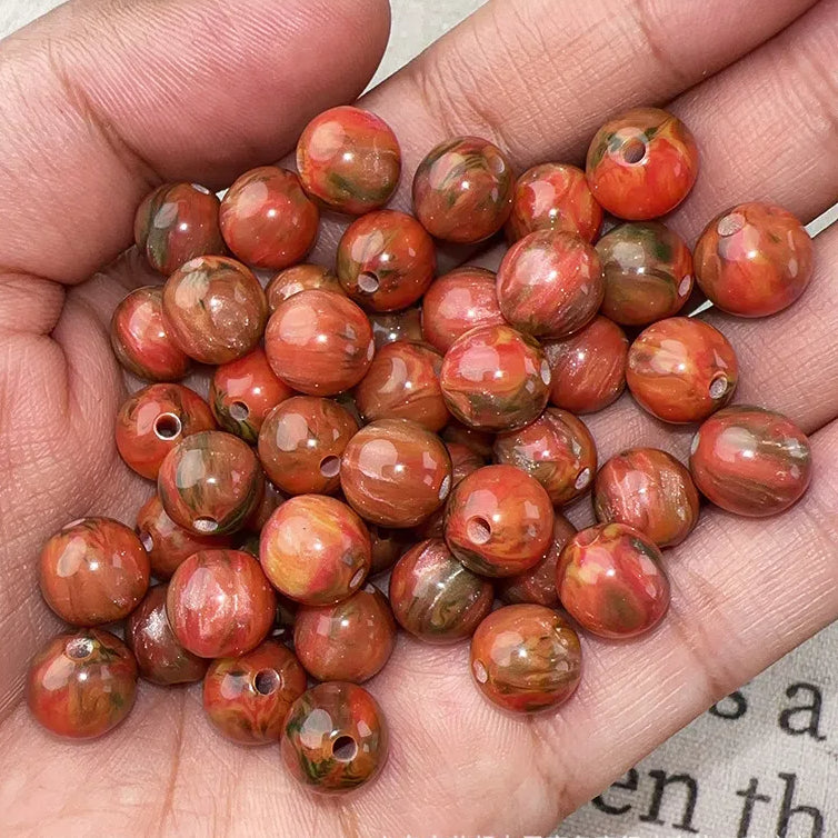 Oil Painting Gradient Resin Beads 10mm Round Opal Glitter 100pcs 6