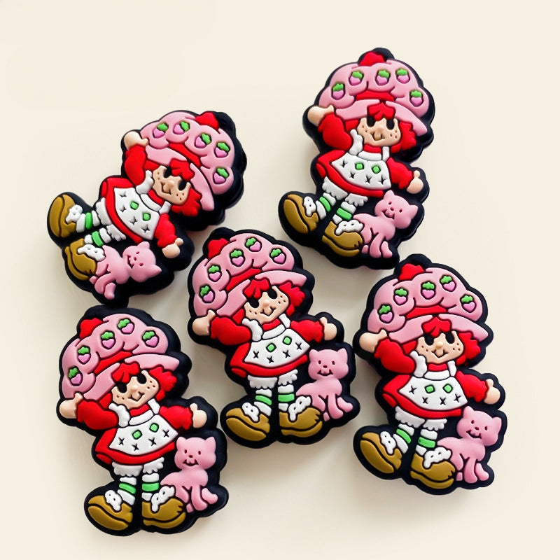 Silicone Focal Beads Strawberry Catwoman Holding Pink Cat 20pcs