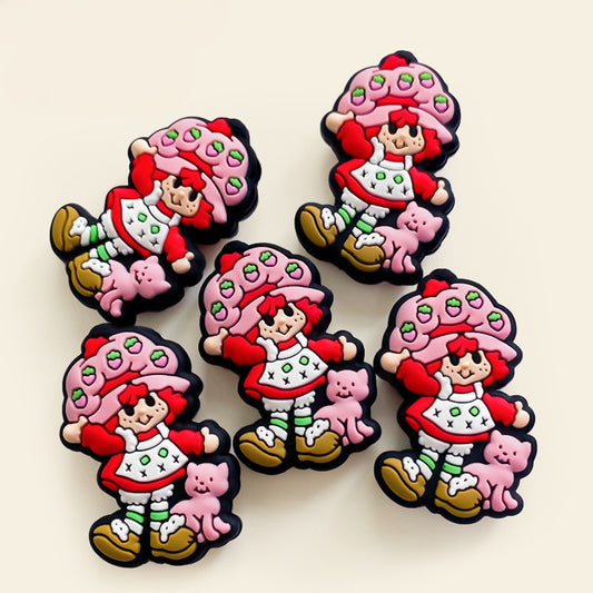 Silicone Focal Beads Strawberry Catwoman Holding Pink Cat 20pcs