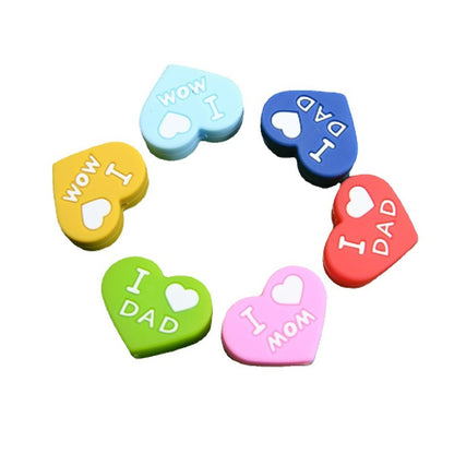 Love Heart Silicone Beads Printed Design 20pcs