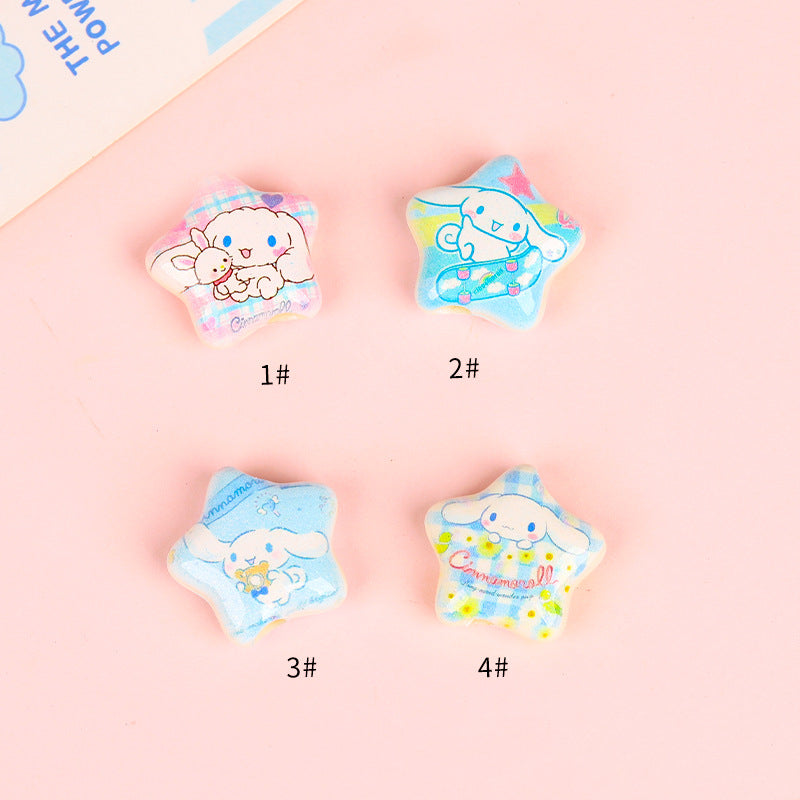 Star Shaped Acrylic Beads 25mm Spring Oil Painting Maltese Pattern 10pcs 7