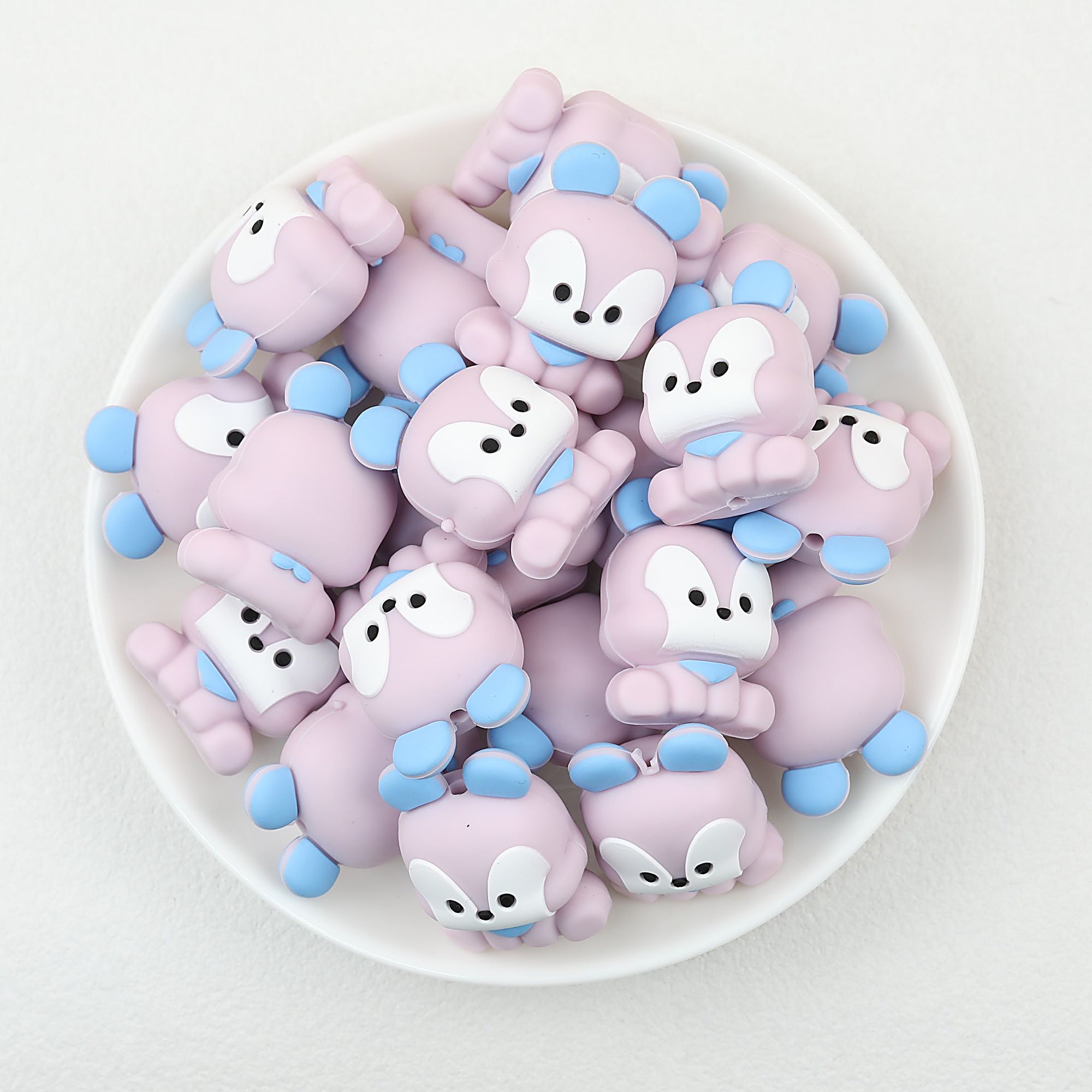 3D Animal Silicone Focal Beads Cute Rabbit Dog Design 20pcs