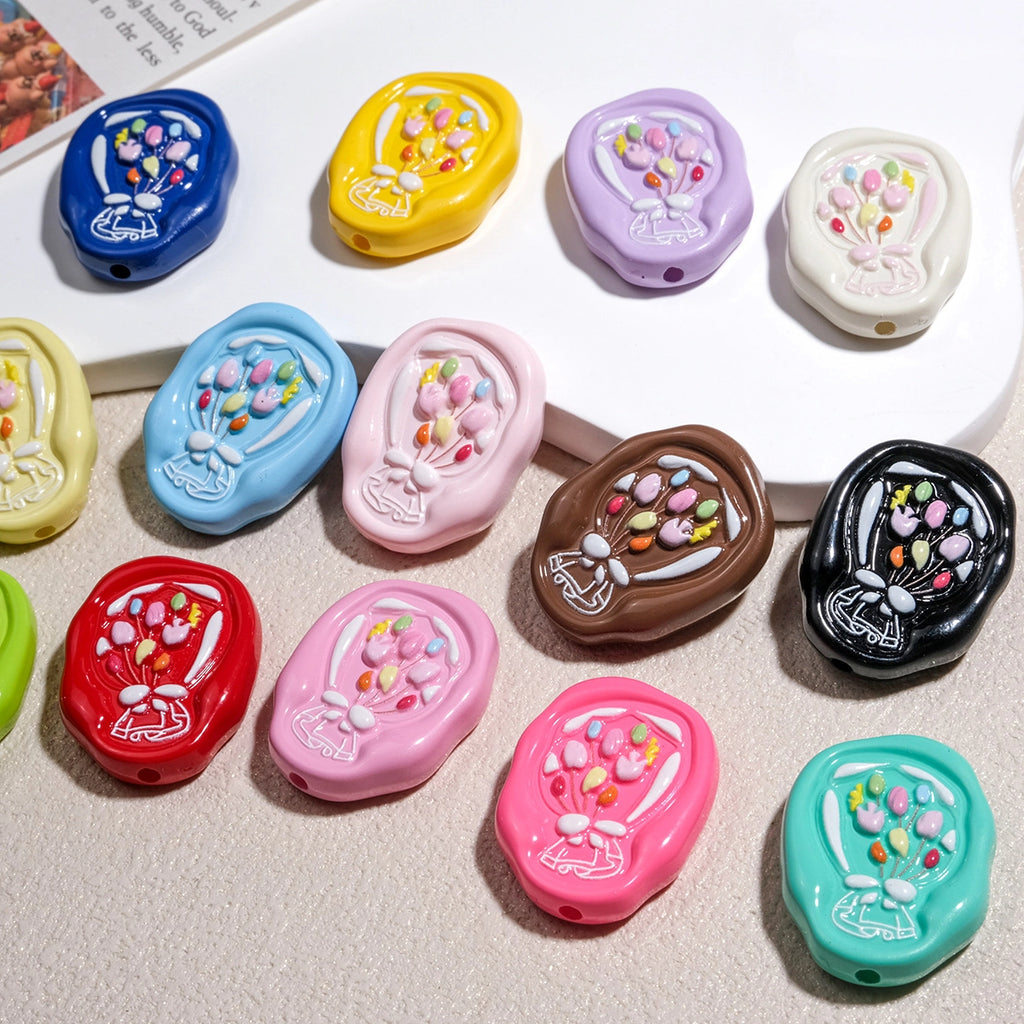 Hand Painted Oval Bouquet Acrylic Beads 28mm Colorful Floral 10pcs 2