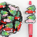 Tree-Topped Car Silicone Focal Beads Wholesale, Christmas Holiday Light Pattern