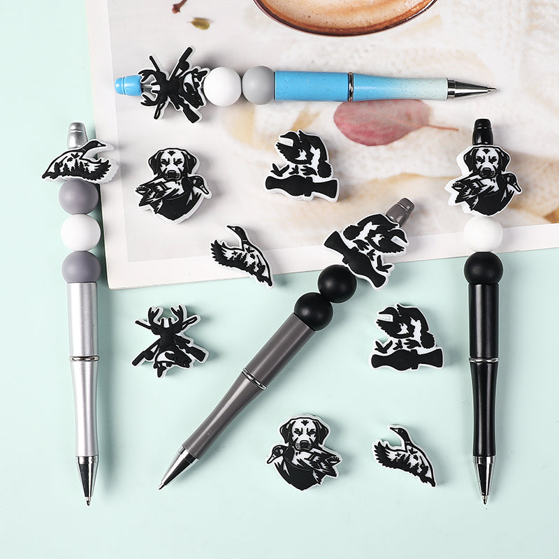 Silicone Focal Beads Hunting Season Black and White Wildlife Silhouettes 20pcs 7