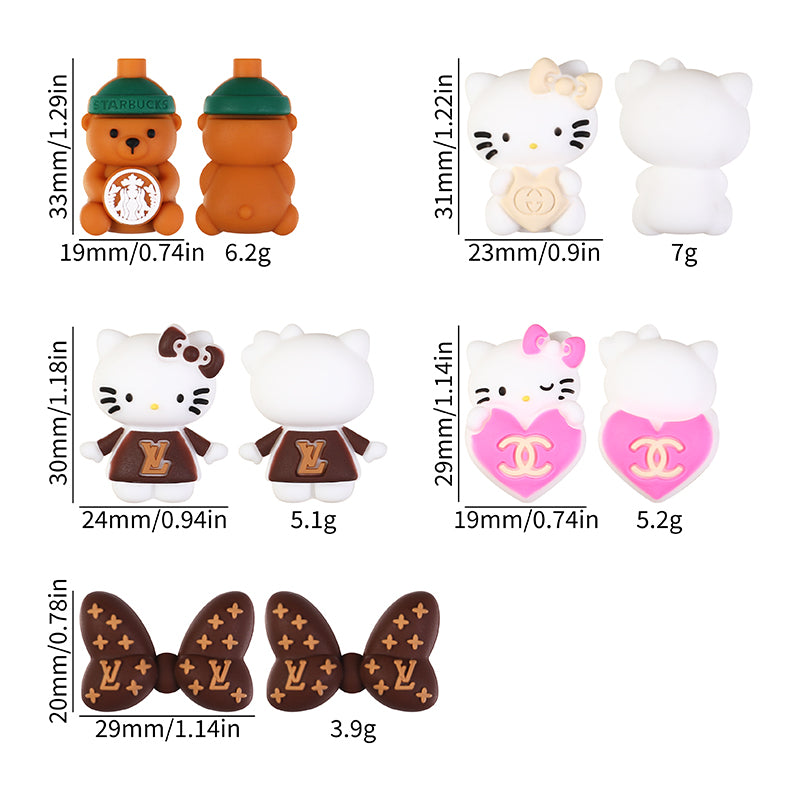 3D Designer Style Silicone Focal Beads Cat Bear Heart Shapes 20pcs 9