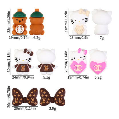 3D Designer Style Silicone Focal Beads Cat Bear Heart Shapes 20pcs 9