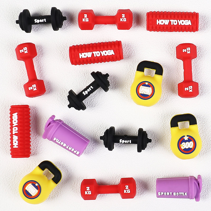 3D Sports Silicone Focal Beads Wholesale, Dumbbell Barbell Kettlebell Equipment Shapes