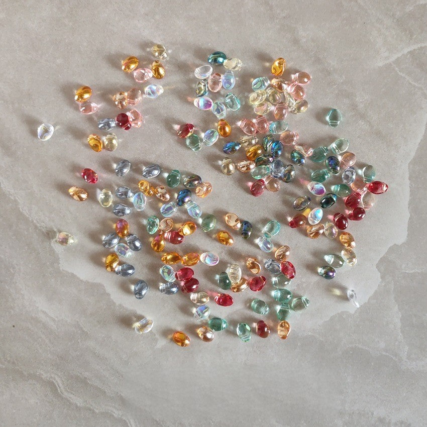 Czech Glass Teardrop Shaped Beads 6x8mm Iridescent Finish 2pcs
