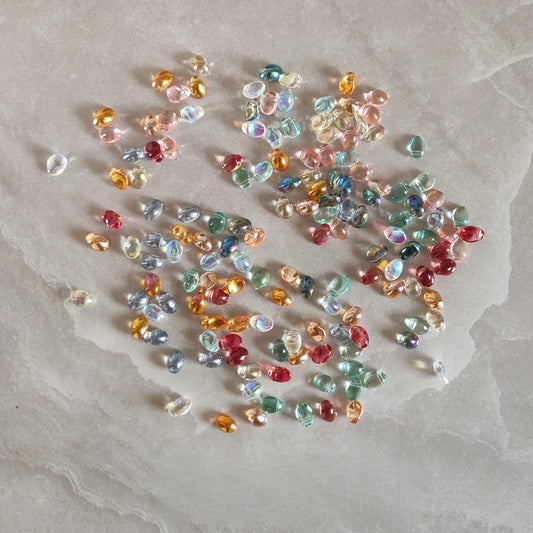 Czech Glass Teardrop Shaped Beads 6x8mm Iridescent Finish 2pcs