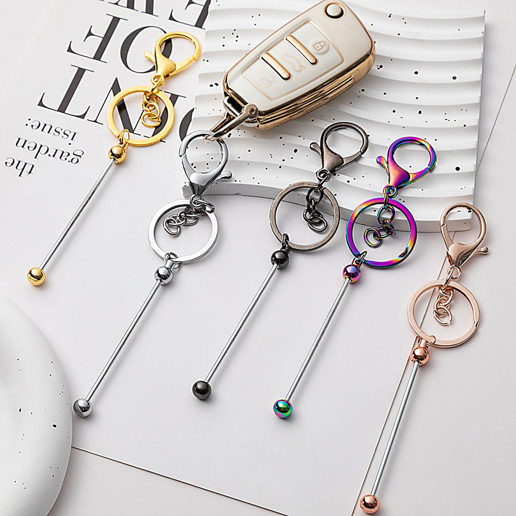 Beadable Keychain Bar Metal Slender Shaft Polished Ball Lobster Clasp