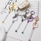 Beadable Keychain Bar Metal Slender Shaft Polished Ball Lobster Clasp