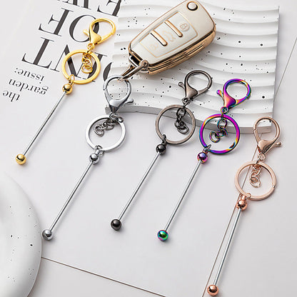 Beadable Keychain Bar Metal Slender Shaft Polished Ball Lobster Clasp