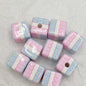 Printed Square Acrylic Beads 14mm Fresh Pink Tone 10pcs 9