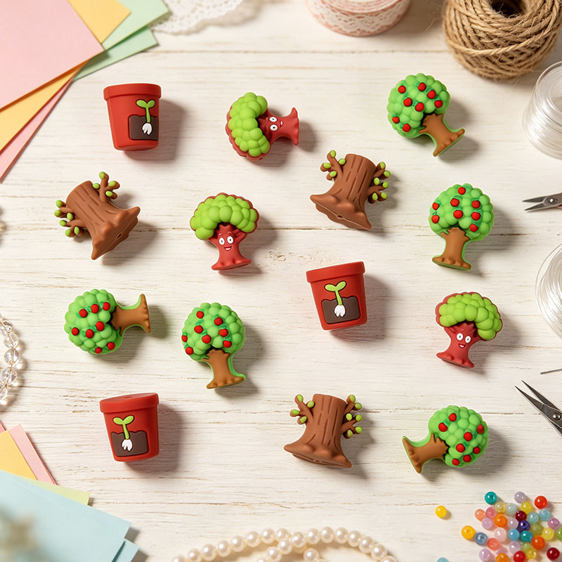 Silicone 3D Green Tree and Potted Plant Focal Beads 20pcs 4