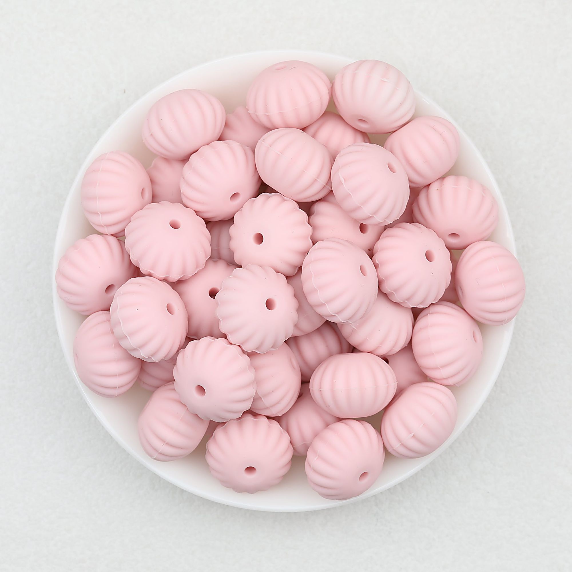 Solid Color Pumpkin Shaped Silicone Beads 20pcs - Light Pink