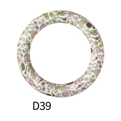 65mm Printed Silicone Beads Round Rings Floral Animal Spots Prints 45