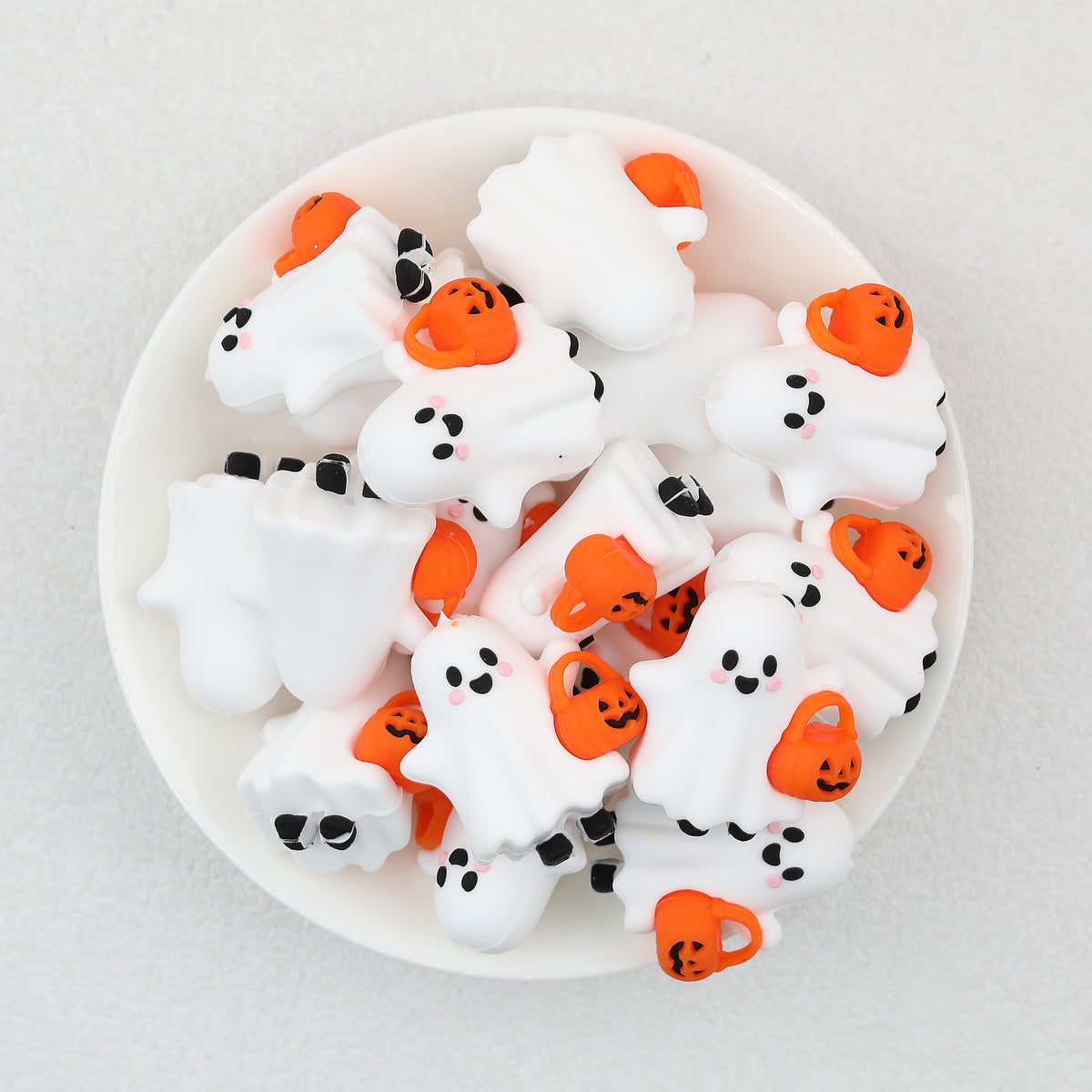 3D Halloween Ghost Pumpkin Basket Silicone Focal Beads 20Pcs  2