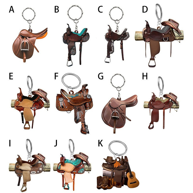 Acrylic Saddle Keychain Vintage Western Cowboy Style
