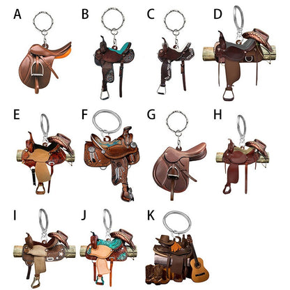 Acrylic Saddle Keychain Vintage Western Cowboy Style