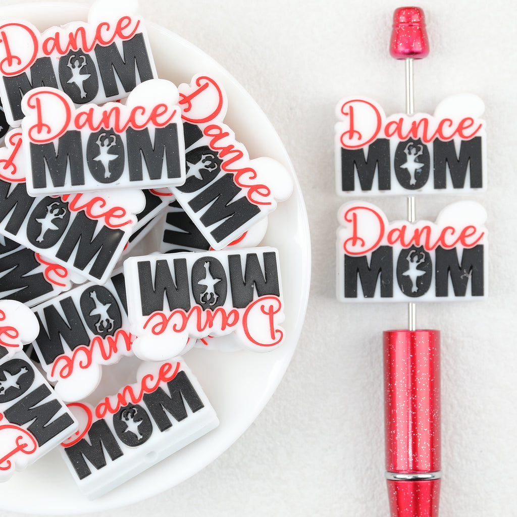 Dance Mom silicone focal beads Wholesale, Ballet Silhouette Red Script Black White