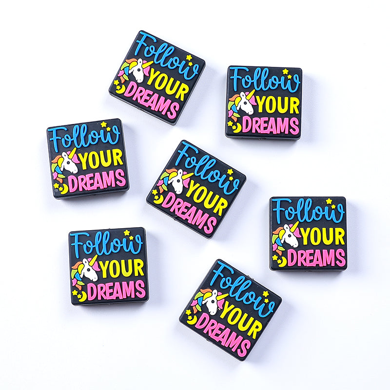 Silicone Focal Beads Dreams With Printed Text 20pcs 12