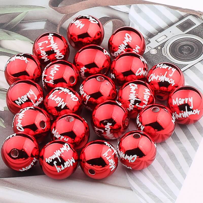 Christmas Printed Round Acrylic Beads 16mm Gold Pumpkin Design 2