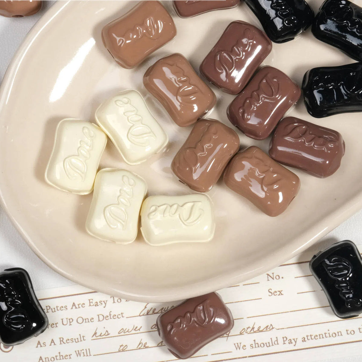 Square Acrylic Beads 14x20mm Dove Chocolate Glossy 20pcs
