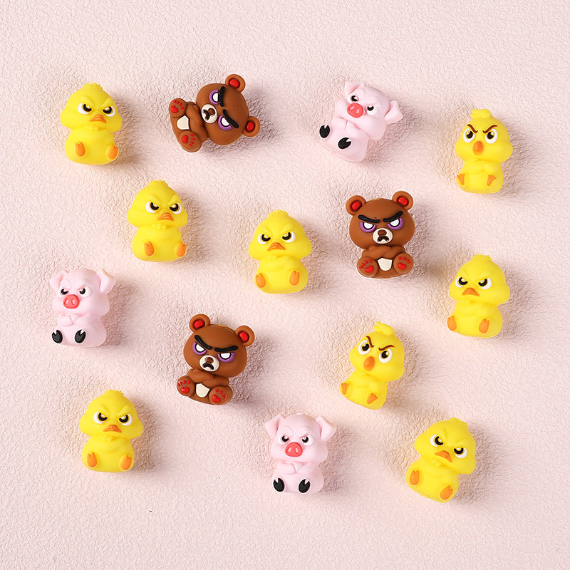 Silicone 3D Focal Beads Angry Animal Front Facing Expression 6