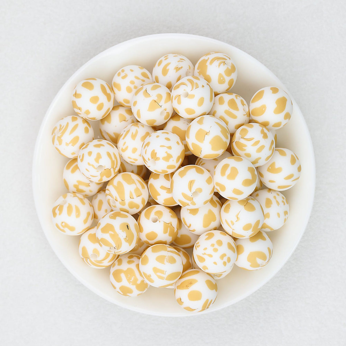 15mm Cow PPrinted Round Silicone Beads Colorful Spots 50pcs - Cow Yellow