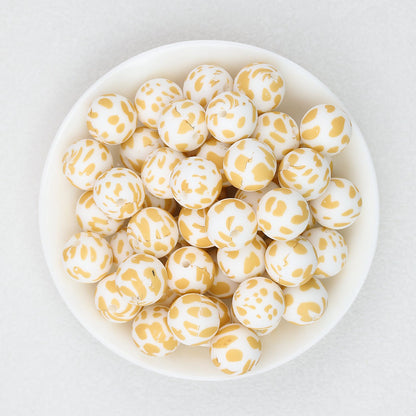 15mm Cow PPrinted Round Silicone Beads Colorful Spots 50pcs - Cow Yellow