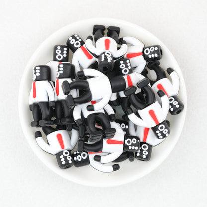 3D Suit Robot Silicone Focal Beads Black White 20pcs 2