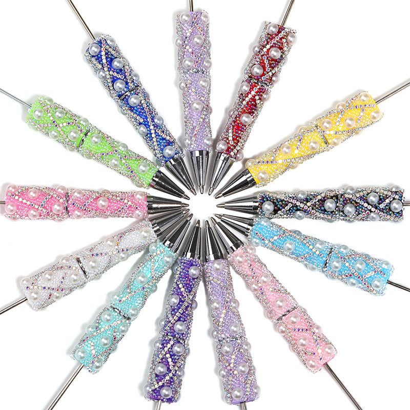 Beadable Pen with Rhinestone Pearl Chain Multicolor Rotating 5 Pcs 5
