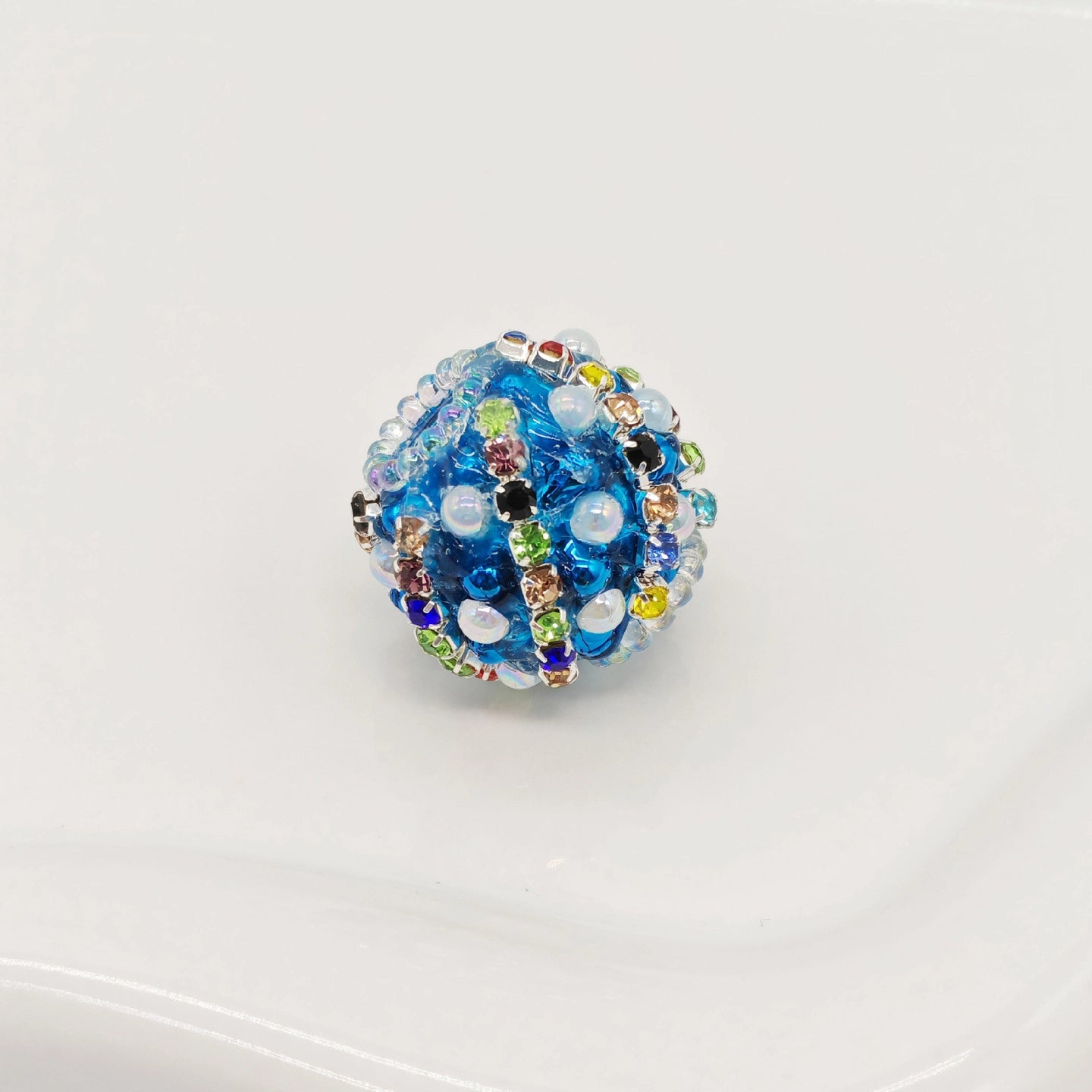Wavy Rhinestone Beads 18mm Bubblegum Acrylic Multicolor 4pcs 10