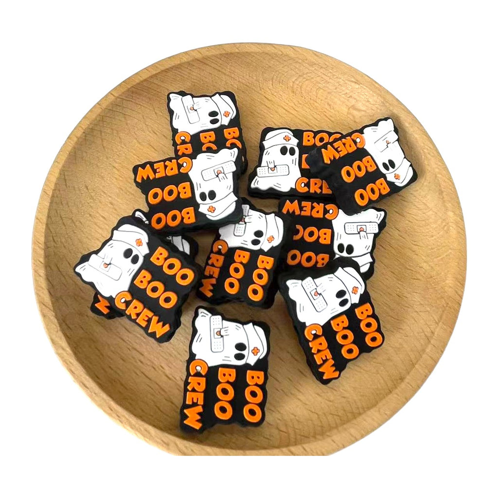 Silicone Focal Beads Ghost Nurse Holding Bandage with BOO BOO CREW Text 20pcs 2