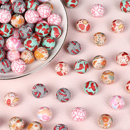 15mm Silicone Beads Rhombus Printed Design 50pcs