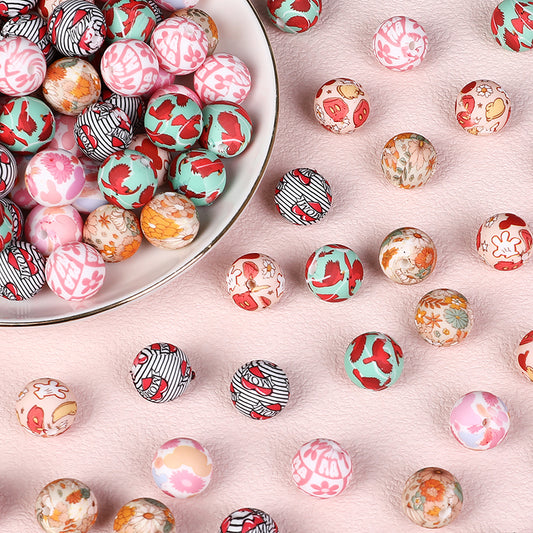 15mm Silicone Beads Rhombus Printed Design 50pcs