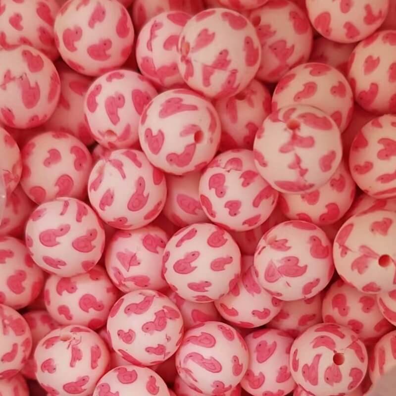 15mm Silicone Beads Multi Base Cute Duck Print 50pcs 10