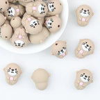 Silicone 3D Sea Otter Focal Beads Light Brown With Pink Shell 20pcs