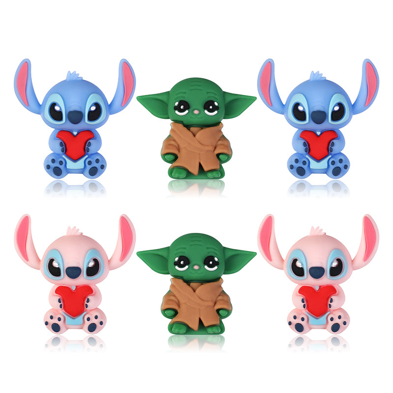 Silicone 3D Focal Beads Love Stitch Holding Heart with Yoda Robes 20pcs