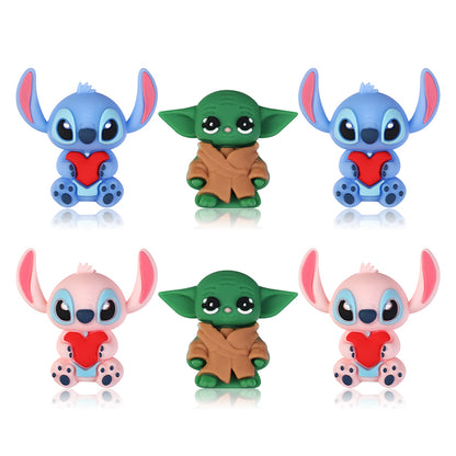 Silicone 3D Focal Beads Love Stitch Holding Heart with Yoda Robes 20pcs